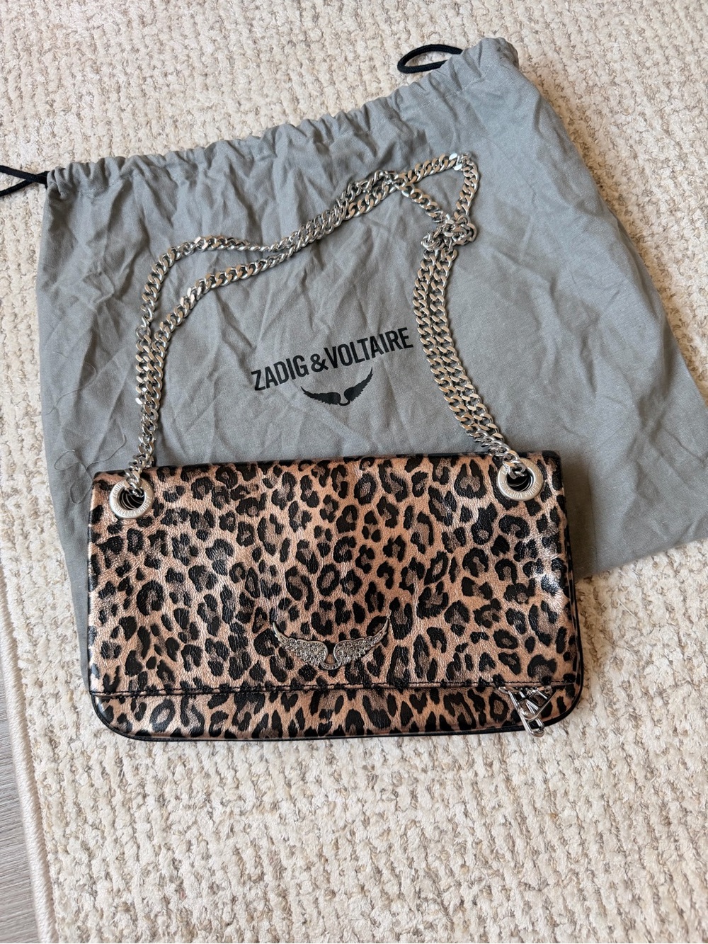 Zadig & Voltaire Leopard Print Chain Shoulder Bag with Silver Hardware
